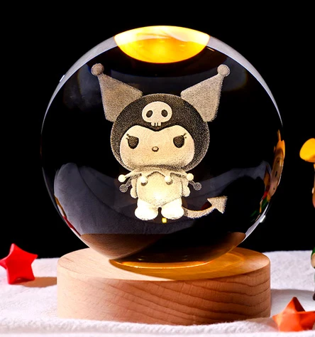 چراغ خواب گوی کریستالی سایز کوچک قطر 6 سانتیمتر طرح کرومی