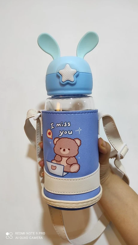 قمقمه فلاسکی شاخ دار پلاستیکی کاور دار تک درب نی دار 500 میلیلیتر